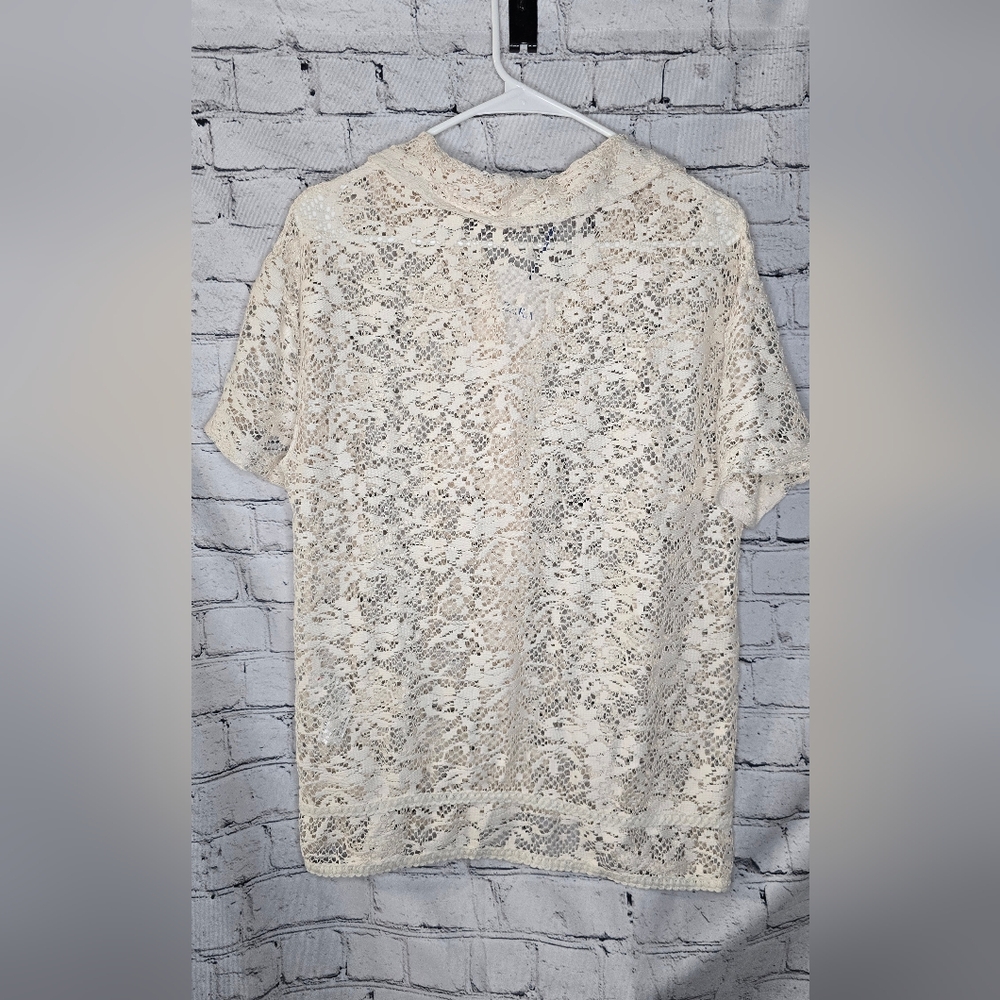Zara Ecru Lace Collard Blouse Top Size Medium - Picture 7 of 7